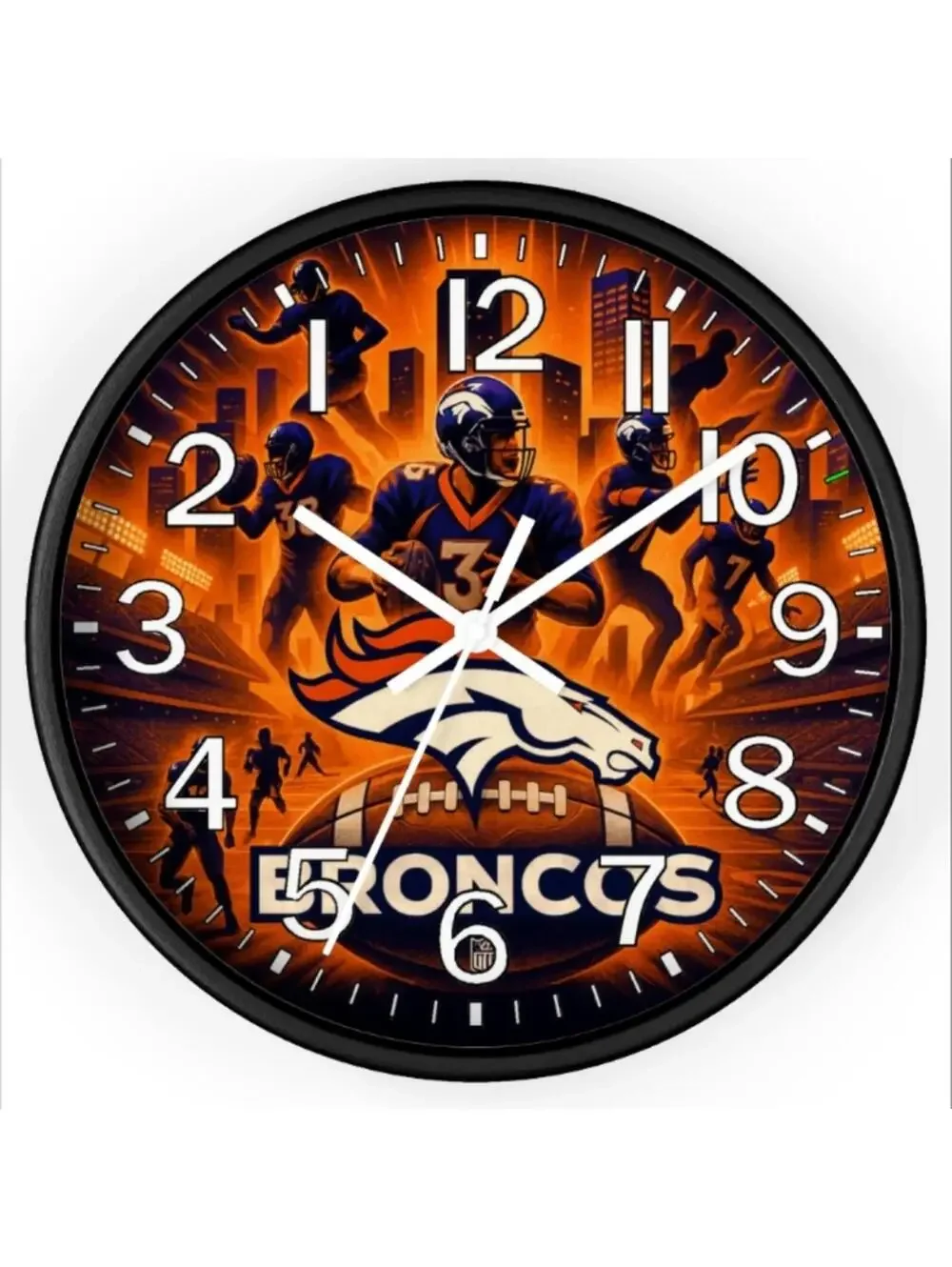REVERSE TICKING CLOCK DENVER BRONCOS Glow In The Dark Wall Clock New!